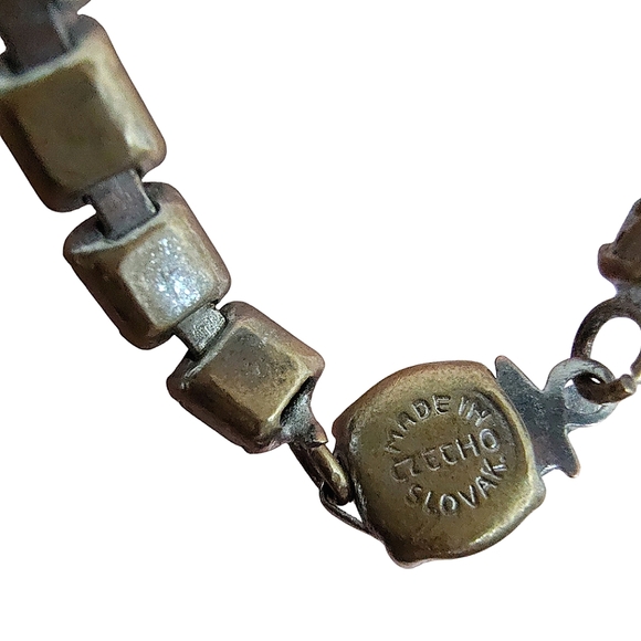 Antique Signed Made In Czechoslovakia Prong Set Rhinestone Choker Necklace - Picture 10 of 12